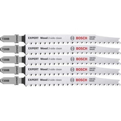 Pjūkleliai BOSCH Expert Wood 2-side clean T 308 B, 5vnt. Pjūkleliai BOSCH Expert Wood 2-side clean T 308 B, 5vnt.