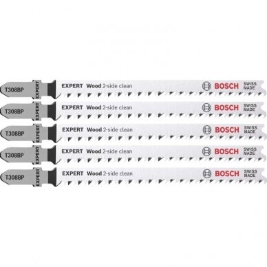 Pjūkleliai BOSCH Expert Wood 2-side clean T 308 BP, 5vnt. Pjūkleliai BOSCH Expert Wood 2-side clean T 308 BP, 5vnt.