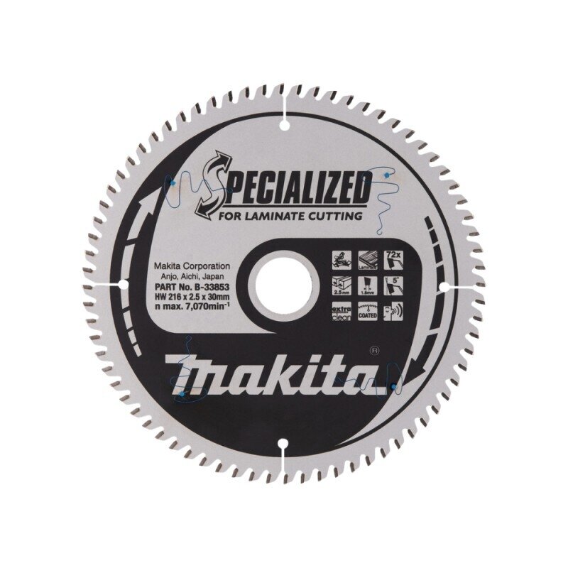 Pjovimo diskas laminatui MAKITA 216x30x2,5mm 72T 5° Pjovimo diskas laminatui MAKITA 216x30x2,5mm 72T 5°