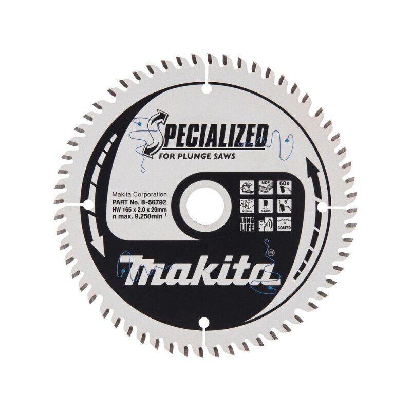 Pjovimo diskas MAKITA MDF ir laminatui 165x20x2,0 60T MDF Pjovimo diskas MAKITA MDF ir laminatui 165x20x2,0 60T MDF