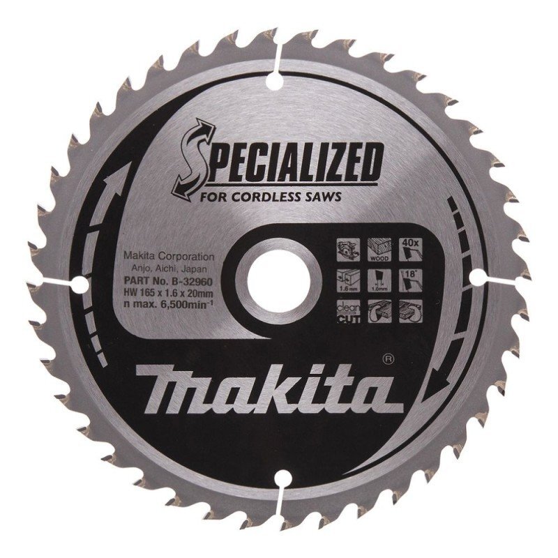 Pjovimo diskas medienai MAKITA 165x1,6x20 40T 18° Pjovimo diskas medienai MAKITA 165x1,6x20 40T 18°