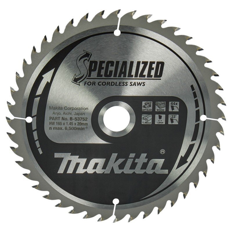 Pjovimo diskas medienai MAKITA 165x20x1,45mm 44T 23° Pjovimo diskas medienai MAKITA 165x20x1,45mm 44T 23°