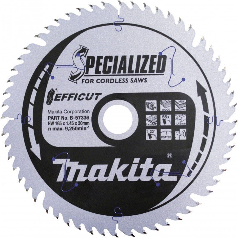 Pjovimo diskas medienai MAKITA Efficut 165x1,45x20mm T56 23° Pjovimo diskas medienai MAKITA Efficut 165x1,45x20mm T56 23°