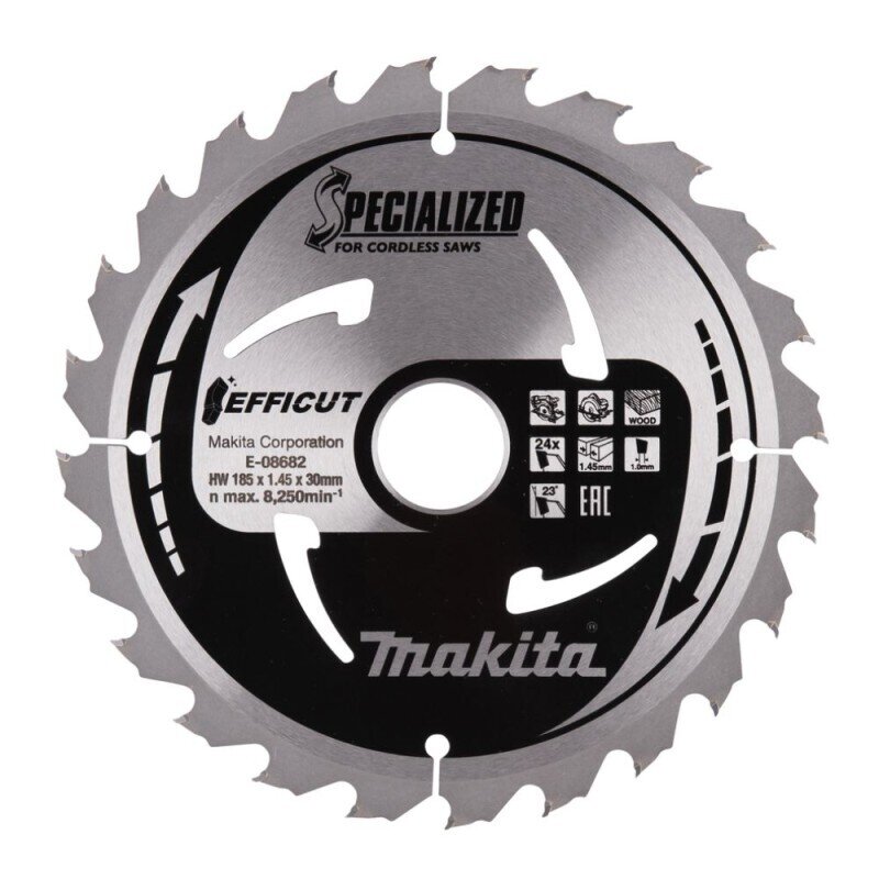Pjovimo diskas medienai MAKITA Efficut 185x30x1,45mm 24T Pjovimo diskas medienai MAKITA Efficut 185x30x1,45mm 24T