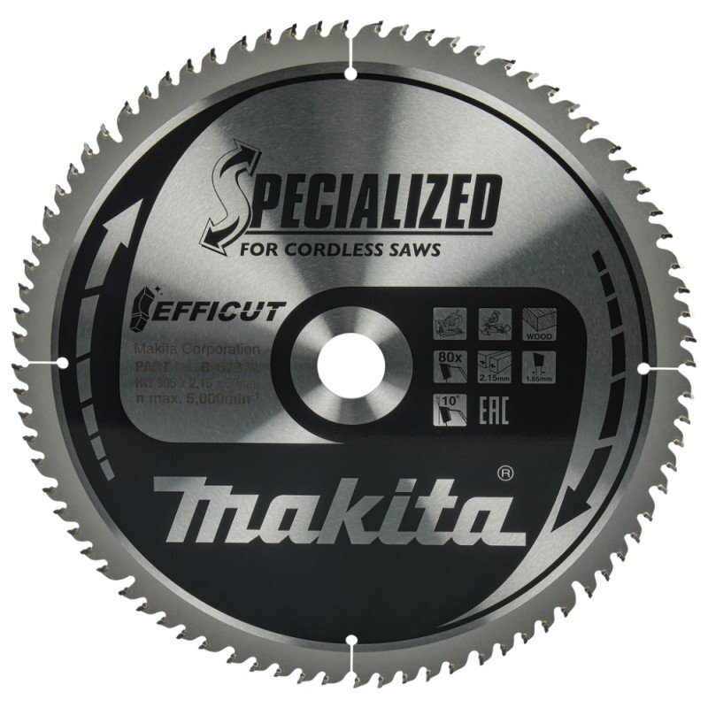 Pjovimo diskas medienai MAKITA Efficut 305x30x2,15mm T80 10° Pjovimo diskas medienai MAKITA Efficut 305x30x2,15mm T80 10°
