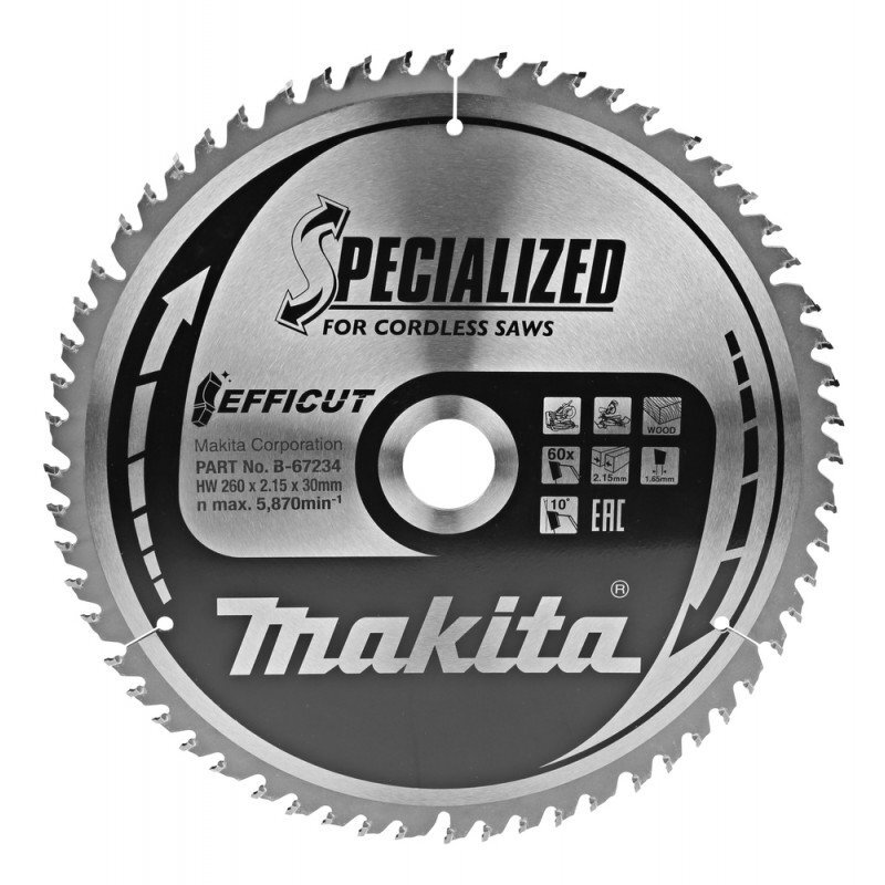 Pjovimo diskas medžiui MAKITA 260x30x2,15mm T60 Pjovimo diskas medžiui MAKITA 260x30x2,15mm T60