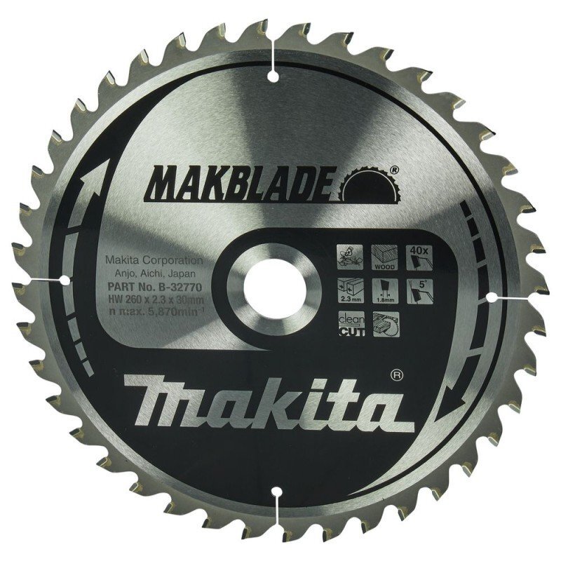 Pjovimo diskas medžiui MAKITA Makblade 260x2,3x30mm 40T 5° Pjovimo diskas medžiui MAKITA Makblade 260x2,3x30mm 40T 5°
