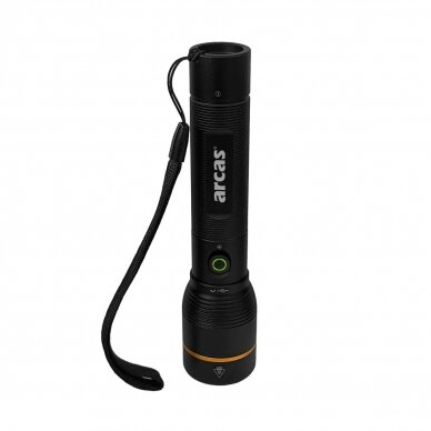 Rankinis žibintuvėlis 10W, įkraunamas USB-C, juodas, ARCAS Rankinis žibintuvėlis 10W, įkraunamas USB-C, juodas, ARCAS