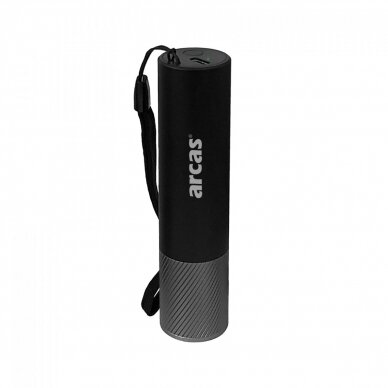 Rankinis žibintuvėlis 3W, įkraunamas USB-C, juodas, ARCAS Rankinis žibintuvėlis 3W, įkraunamas USB-C, juodas, ARCAS