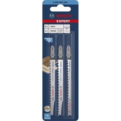 Siaurapjūklio pjūklelių rinkinys BOSCH Expert Wood 2-side clean, 3vnt. 1 Siaurapjūklio pjūklelių rinkinys BOSCH Expert Wood 2-side clean, 3vnt. 1