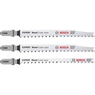 Siaurapjūklio pjūklelių rinkinys BOSCH Expert Wood 2-side clean, 3vnt. Siaurapjūklio pjūklelių rinkinys BOSCH Expert Wood 2-side clean, 3vnt.