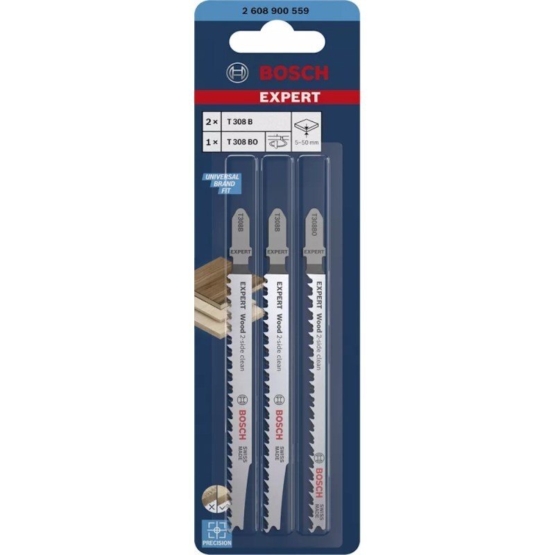 Siaurapjūklio pjūklelių rinkinys BOSCH Expert Wood 2-side clean, 3vnt. 1 Siaurapjūklio pjūklelių rinkinys BOSCH Expert Wood 2-side clean, 3vnt. 1