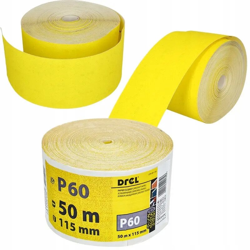 Šlifavimo popierius P60, 50 m ritinys, DREL Šlifavimo popierius P60, 50 m ritinys, DREL