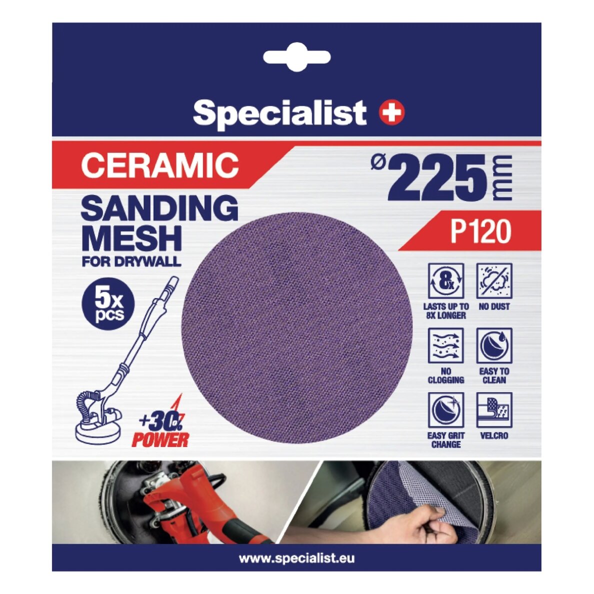 Specialist+ keramikinis tinklelis MESH, 225 mm, P120, 5 vnt.