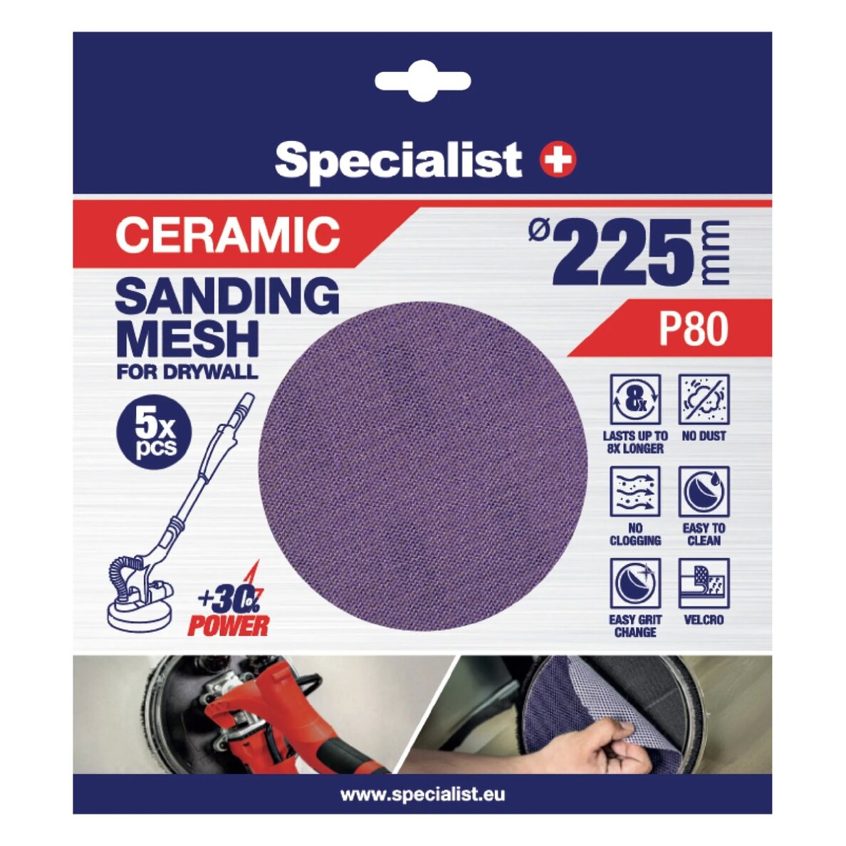 Specialist+ keramikinis tinklelis MESH, 225 mm P80, 5 vnt. Specialist+ keramikinis tinklelis MESH, 225 mm P80, 5 vnt.