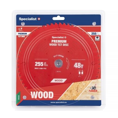 Pjovimo diskas 255x48Tx30mm, Wood PREMIUM, SPECIALIST+ Pjovimo diskas 255x48Tx30mm, Wood PREMIUM, SPECIALIST+