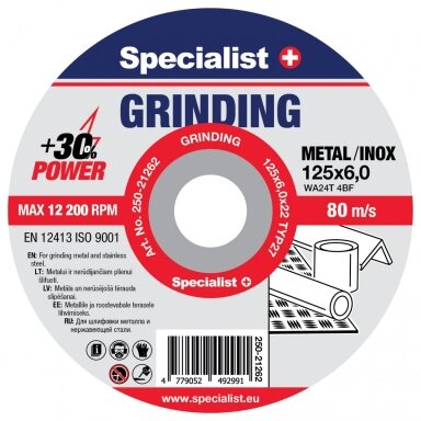 SPECIALIST+ šlifavimo diskas GRINDING, 125x6x22 mm