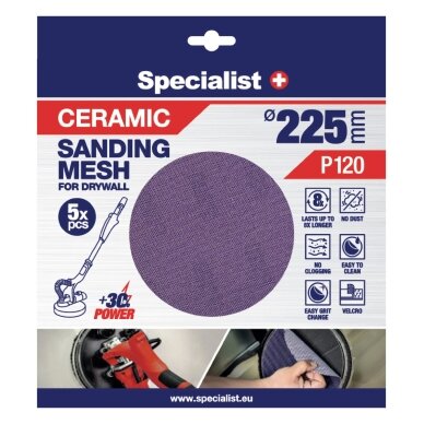 Specialist+ keramikinis tinklelis MESH, 225 mm, P120, 5 vnt.