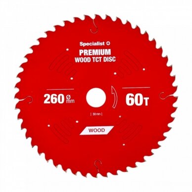 Pjovimo diskas 260x60Tx30mm, Wood PREMIUM, SPECIALIST+ Pjovimo diskas 260x60Tx30mm, Wood PREMIUM, SPECIALIST+