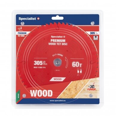 Pjovimo diskas 305x60Tx30mm, Wood PREMIUM, SPECIALIST+ Pjovimo diskas 305x60Tx30mm, Wood PREMIUM, SPECIALIST+