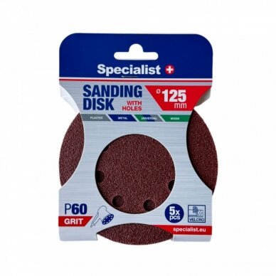 SPECIALIST+ šlifavimo popierius su skylėmis P60, 125 mm, 5 vnt. SPECIALIST+ šlifavimo popierius su skylėmis P60, 125 mm, 5 vnt.
