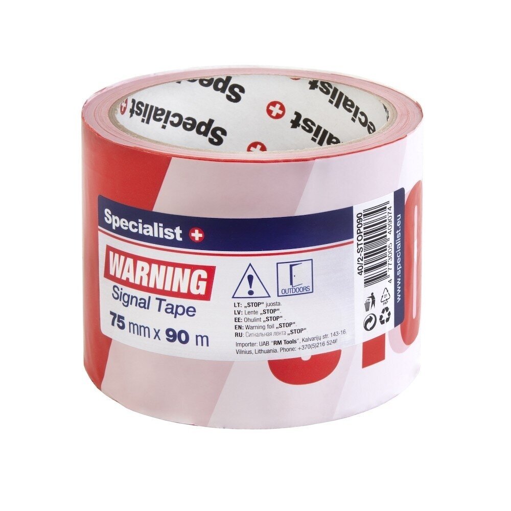 SPECIALIST+ juosta „STOP“, 75 mm x 90 m, raudona/balta SPECIALIST+ juosta „STOP“, 75 mm x 90 m, raudona/balta