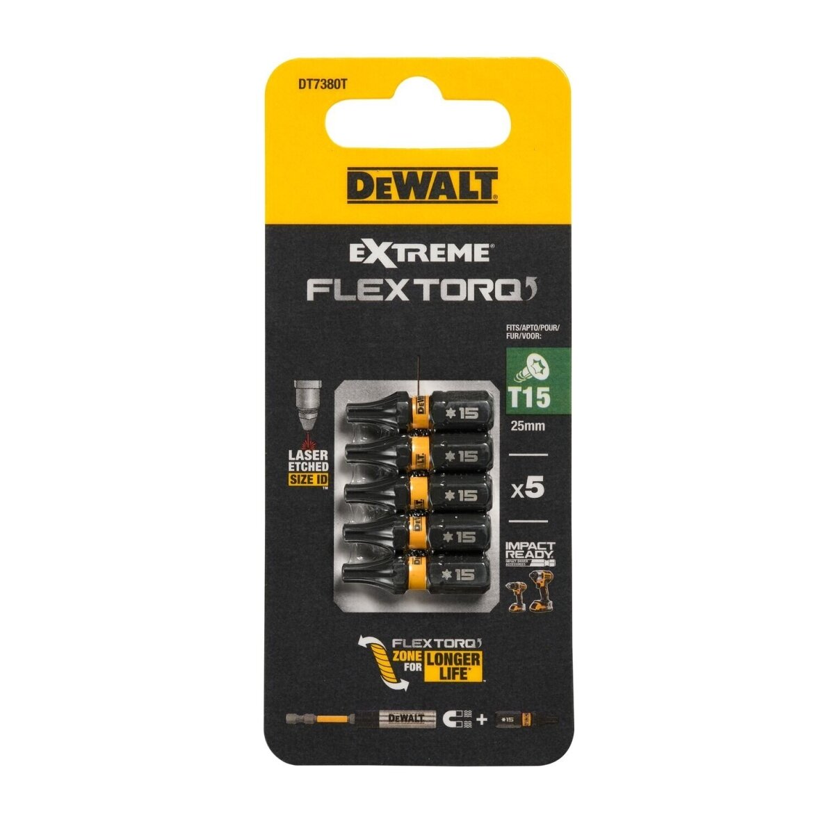 Sukimo antgaliukai FLEXTORQ T15 25 mm, DeWALT, 5 vnt. Sukimo antgaliukai FLEXTORQ T15 25 mm, DeWALT, 5 vnt.