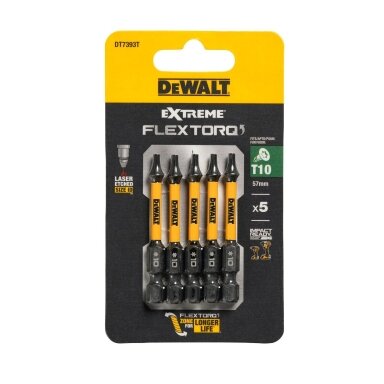 Sukimo antgaliukai FLEXTORQ T10 57 mm, DeWALT, 5 vnt.