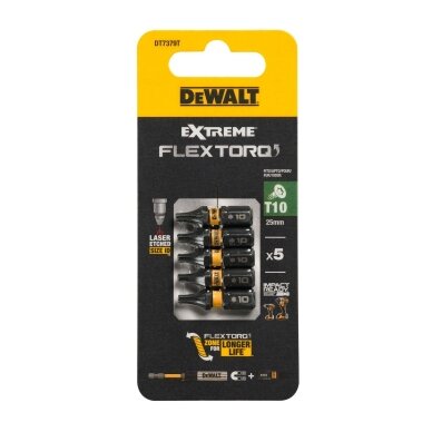 Sukimo antgaliukai FLEXTORQ T10 25 mm, DeWALT, 5 vnt. Sukimo antgaliukai FLEXTORQ T10 25 mm, DeWALT, 5 vnt.