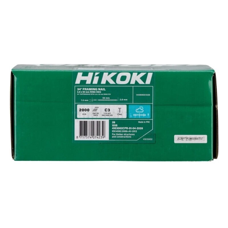 Vinys HiKOKI VGRCC HDG rifliuotos 34° 2,8x50mm, 2000vnt. 2