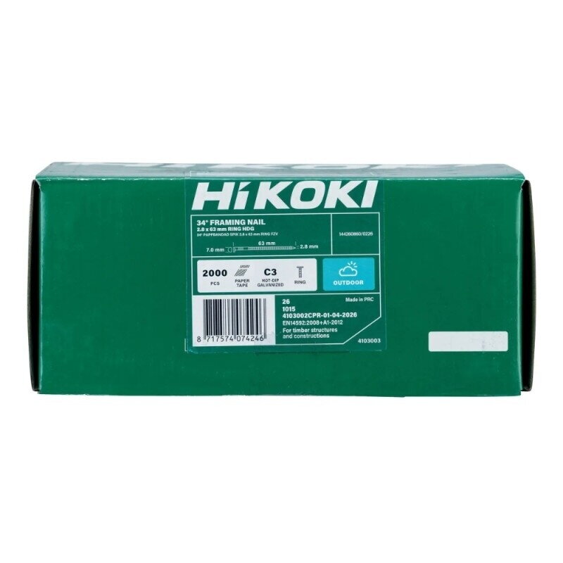 Vinys HiKOKI VGRCC HDG rifliuotos 34° 2,8x63mm, 2000vnt. 2 Vinys HiKOKI VGRCC HDG rifliuotos 34° 2,8x63mm, 2000vnt. 2